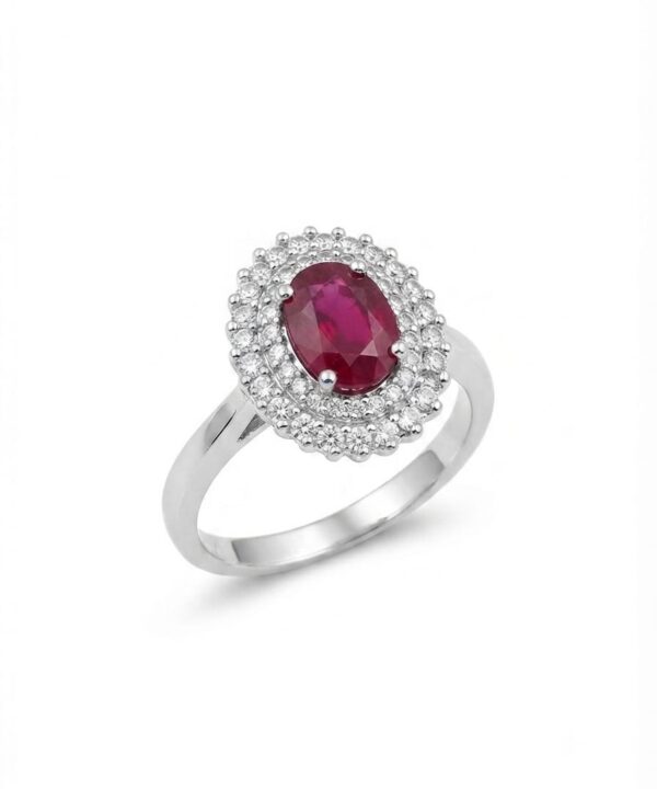 18K White Gold & Diamond with Ruby Ring (0.48ct)
