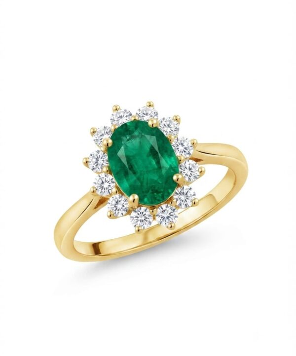 18K Yellow Gold & Diamond with Emerald Ring (0.51ct)
