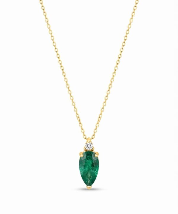 18K Yellow Gold & Diamond With Emerald Necklace (0.10ct)
