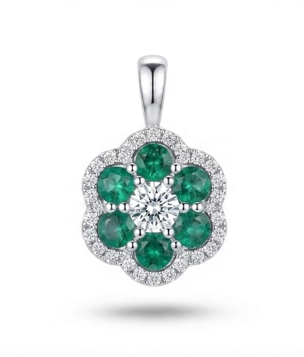 18K White Gold & Diamond with Emerald Pendant (0.19ct)