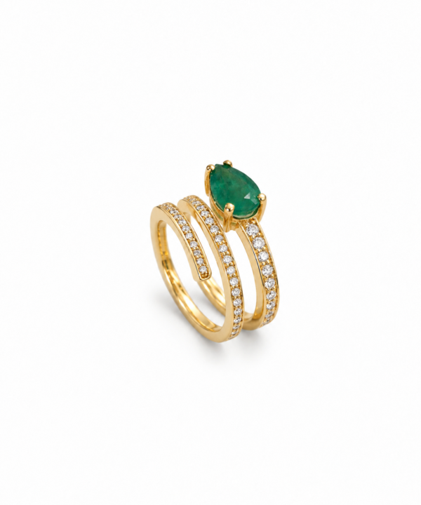 18K Yellow Gold & Diamond with Emerald Ring (0.45ct)