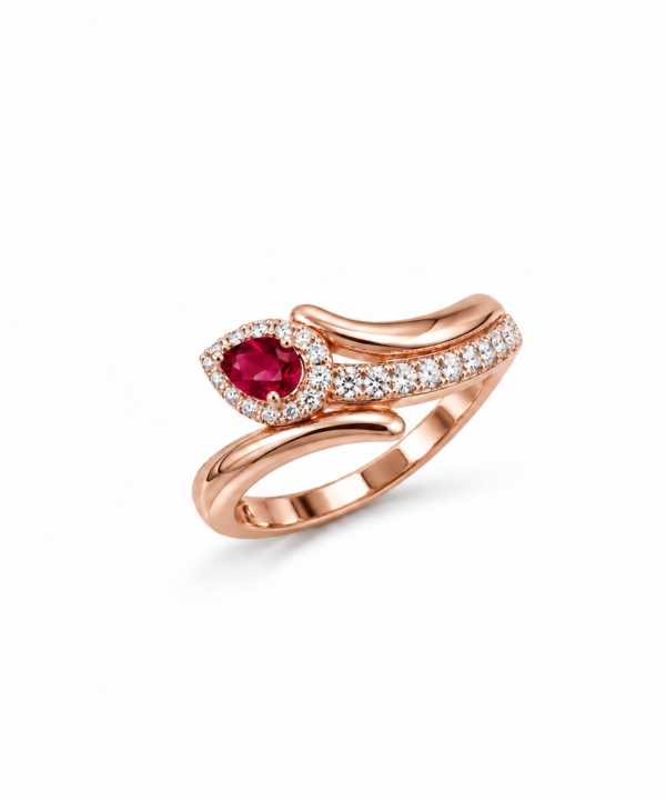 18K Rose Gold & Diamond with Ruby Ring (0.16ct)