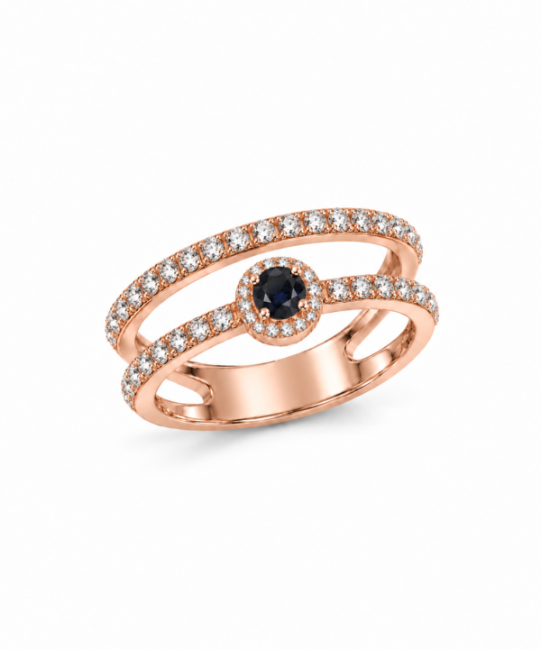 18K Rose Gold & Diamond with Blue Sapphire Ring (0.43ct)