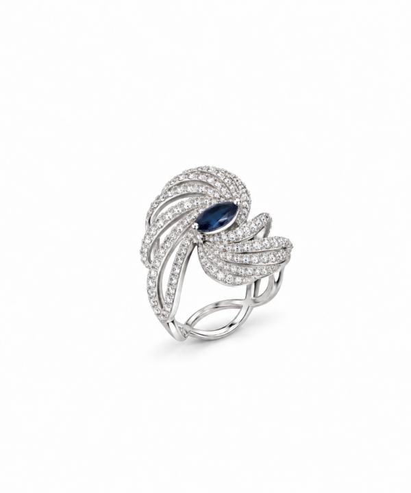18K White Gold & Diamond with Blue Sapphire Ring (0.74ct)