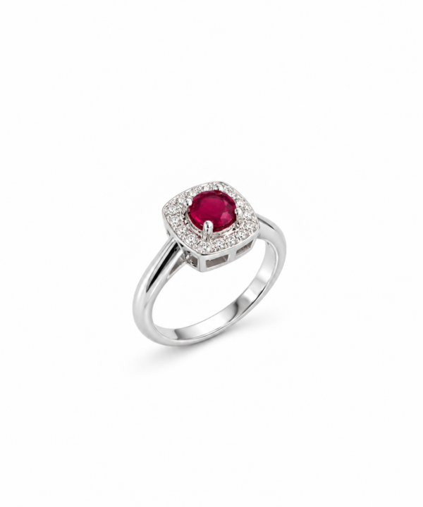 18K White Gold & Diamond with Ruby Ring (0.20ct)