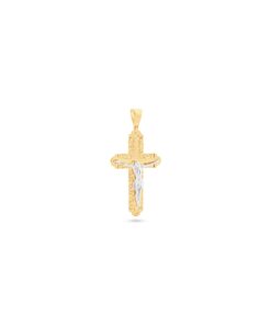 18K Yellow/White Gold Cross Pendant - 11.38g