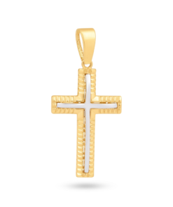 18K Yellow/White Gold Cross Pendant - 5.66g