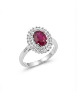 18K White Gold & Diamond with Ruby Ring (0.48ct)
