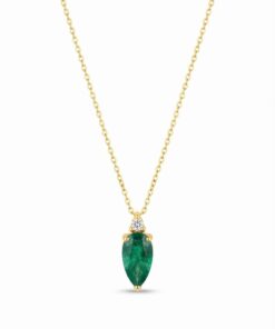 18K Yellow Gold & Diamond With Emerald Necklace (0.10ct)