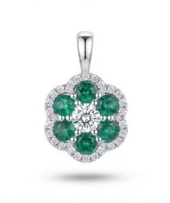 18K White Gold & Diamond with Emerald Pendant (0.19ct)